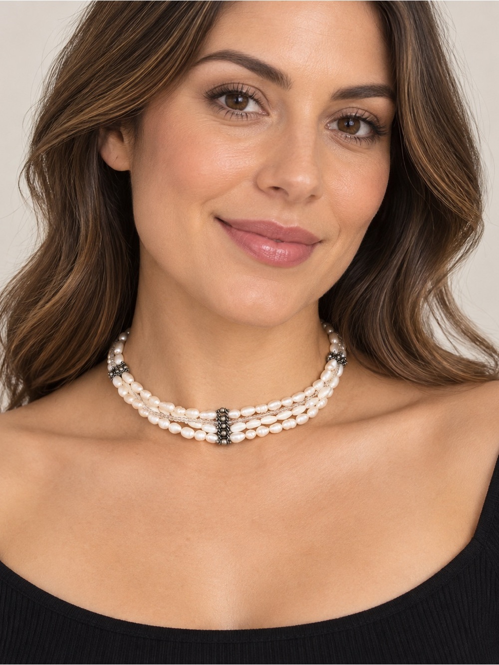 Multi-Strand Pearl & Beaded Choker Necklace Boho Vintage Style